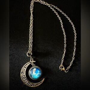 Silver Crescent Moon with Elsa Disney Pendant Necklace